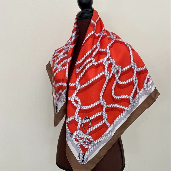 New Gucci Scarf GG Logo Ropes Print Nautical Style Silk Wrap - Picture 7 of 14